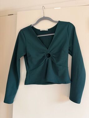 Abercrombie & Fitch Teal Long Sleeve V-Neck Ring Front Top